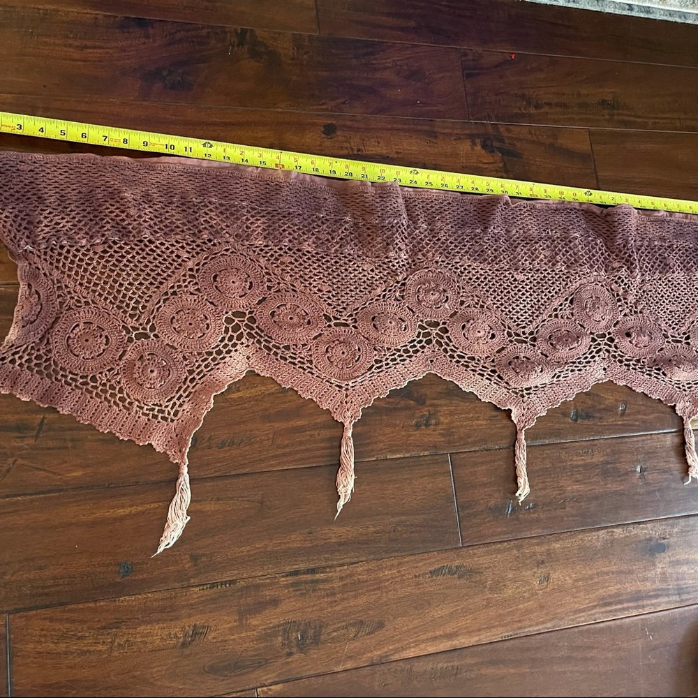 3 crocheted purple valances